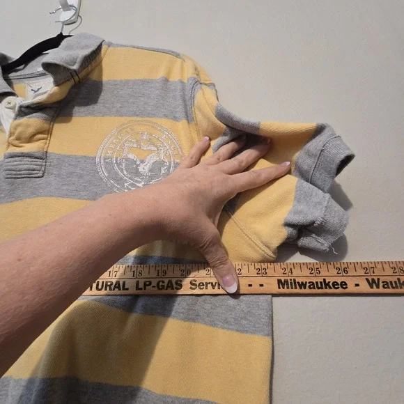 Vtg 90s Y2K American Eagle Polo Shirt Mens XL Yellow Stripes Patch Preppy Grunge - Picture 5 of 14